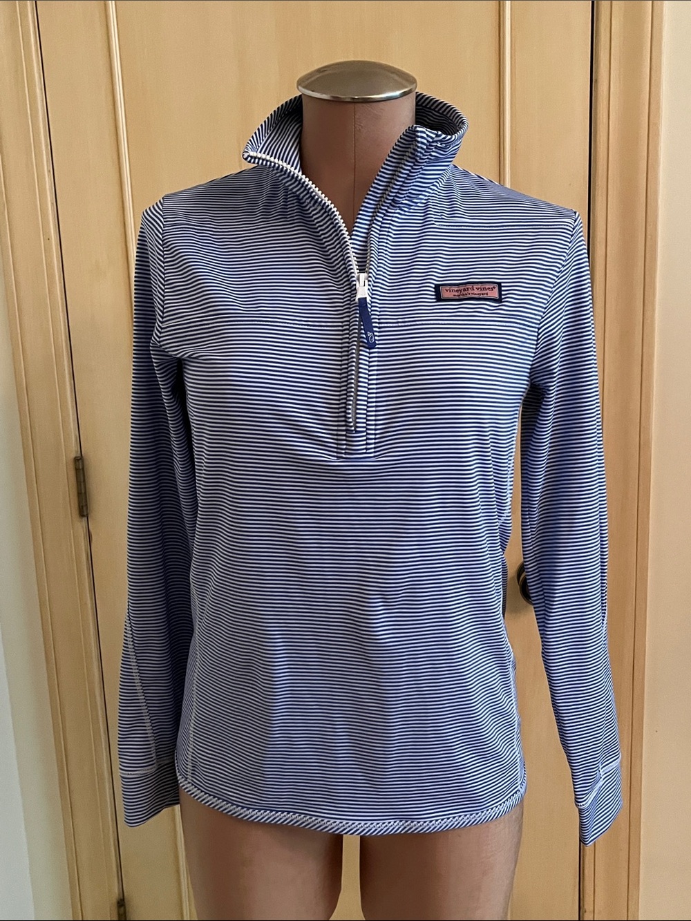 VINEYARD VINES Sankaty Outdoor Nautical Blue/White Striped 1/2-Zip Pullover XXS